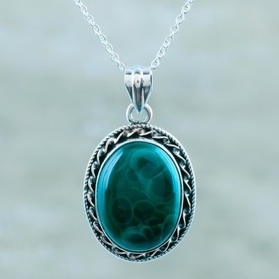 Alternate image for Sterling Silver and Malachite Pendant Necklace Wood Nymph