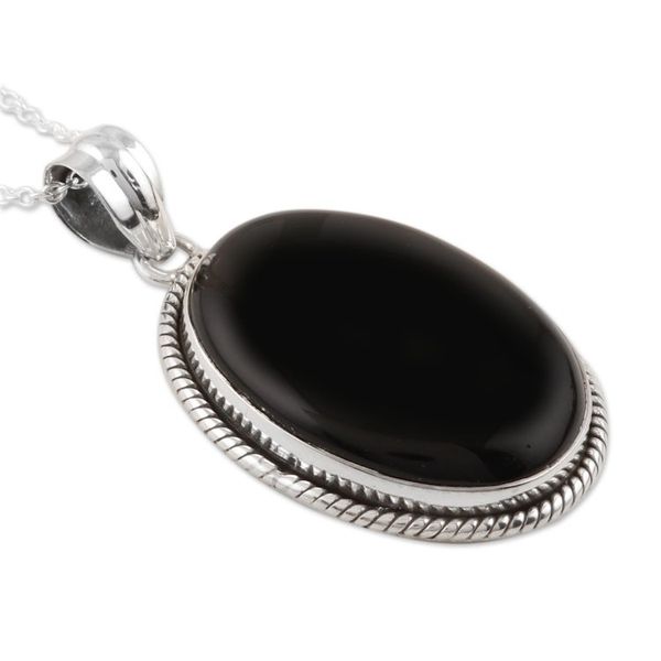 Alternate image for Black Onyx Cabochon Pendant Necklace Mysterious Night