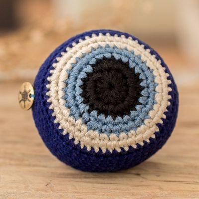 Alternate image for Handcrafted Knit Cotton Hacky Sack in Sapphire Hues Sapphire Shield