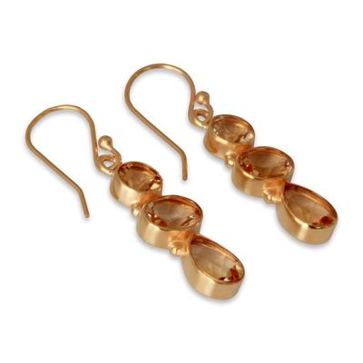 Alternate image for 22k Gold Plated Dangle Earrings with Citrine Gems Golden Dazzle