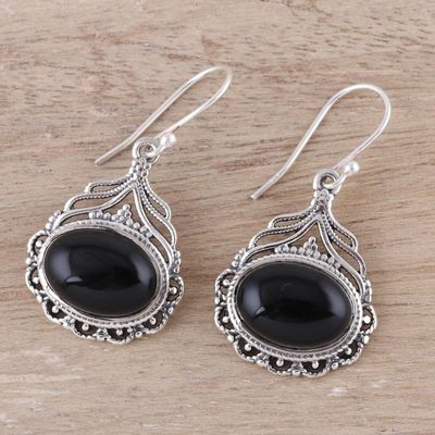 Alternate image for Black Oval Onyx Dangle Earrings from India Jeweled Glory