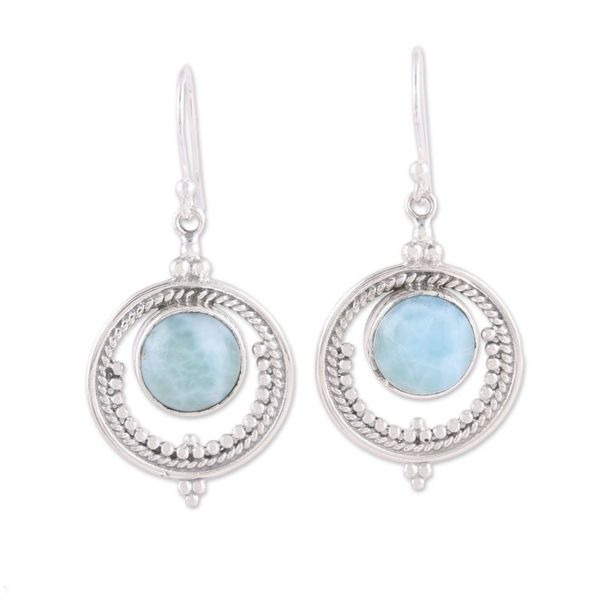Alternate image for Larimar and Sterling Silver Dangle Earrings from India Lunar Delight