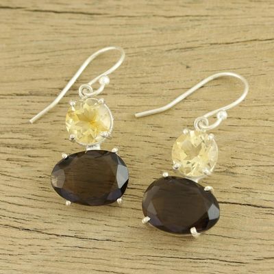 Alternate image for Smoky Quartz and Citrine Gemstone Dangle Earrings Regal Air