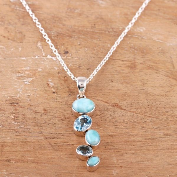 Alternate image for Two-Carat Larimar and Faceted Blue Topaz Pendant Necklace Blue Pinnacle