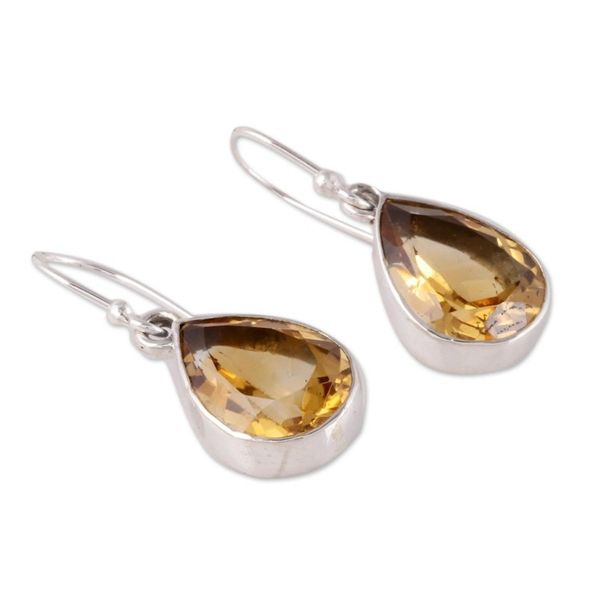 Alternate image for 9-Carat Teardrop Citrine Dangle Earrings from India Yellow Glimmer