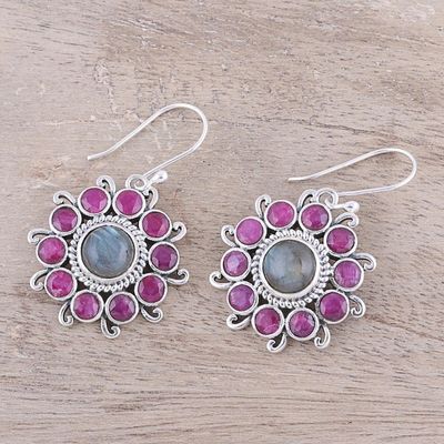 Alternate image for Circular Labradorite and Agate Dangle Earrings from India Goddess Blooms