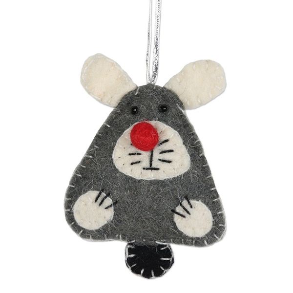 Alternate image for Set of 5 Mouse Rabbit Wool Felt Holiday Ornaments Mischievous Mice