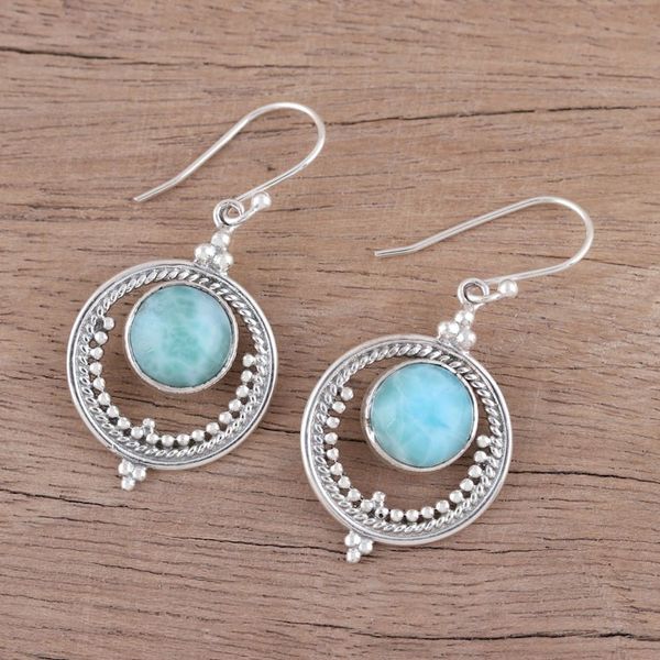 Alternate image for Larimar and Sterling Silver Dangle Earrings from India Lunar Delight