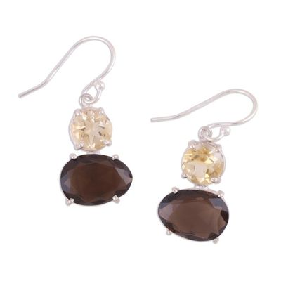 Alternate image for Smoky Quartz and Citrine Gemstone Dangle Earrings Regal Air