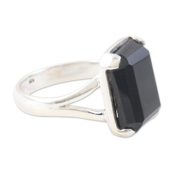 Alternate image for Indian Onyx and Sterling Silver Cocktail Ring Mirrored Moon