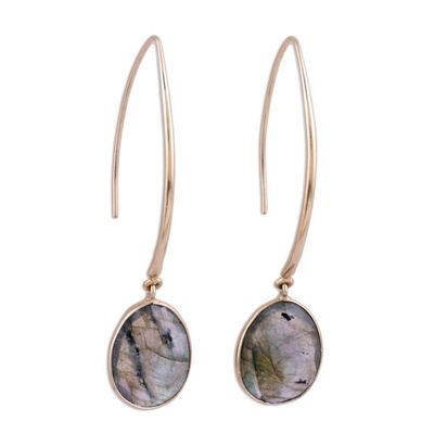 Alternate image for 15 Carat Labradorite Dangle Earrings in 18k Gold Plate Aurora Drops