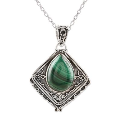 Alternate image for Natural Malachite and Sterling Silver Pendant Necklace Green Kite