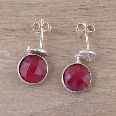 Alternate image for Faceted Ruby and Sterling Silver Dangle Earrings from India Sparkle and Fire