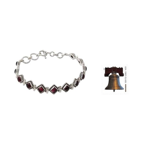 Alternate image for Red Garnet Artisan Crafted India Silver Tennis Bracelet Deep Red Diamonds