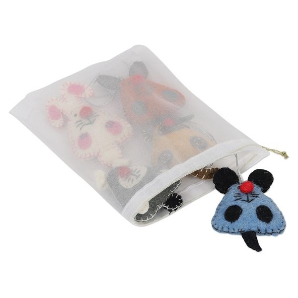 Alternate image for Set of 5 Mouse Rabbit Wool Felt Holiday Ornaments Mischievous Mice