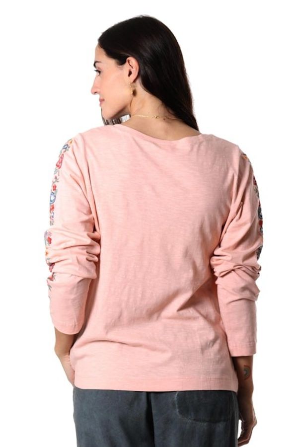 Alternate image for Embroidered Cotton Long-Sleeved T-Shirt Floral Ode in Petal Pink