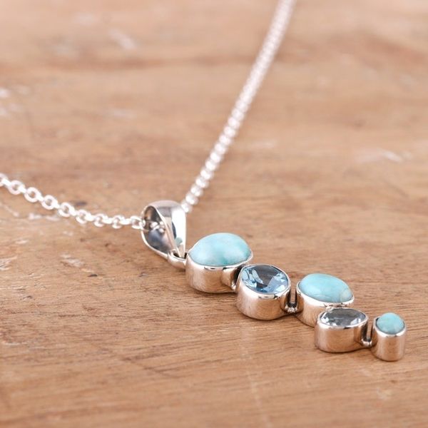 Alternate image for Two-Carat Larimar and Faceted Blue Topaz Pendant Necklace Blue Pinnacle