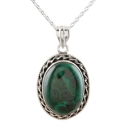 Alternate image for Sterling Silver and Malachite Pendant Necklace Wood Nymph