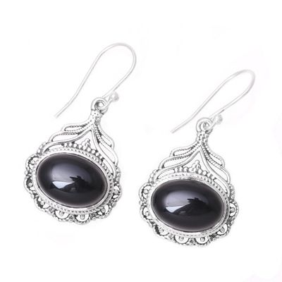 Alternate image for Black Oval Onyx Dangle Earrings from India Jeweled Glory