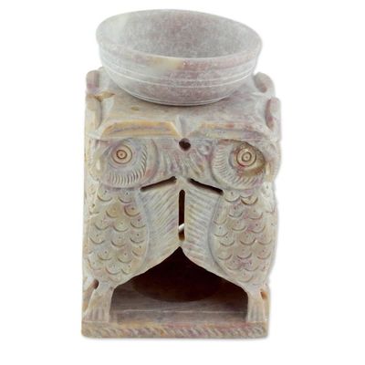 Alternate image for Soapstone oil warmer Hand-carved Agra Owls