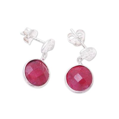 Alternate image for Faceted Ruby and Sterling Silver Dangle Earrings from India Sparkle and Fire