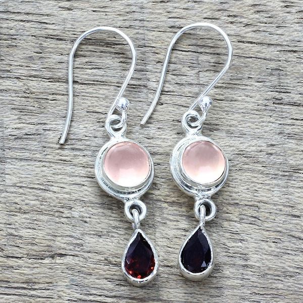 Alternate image for Garnet and Chalcedony Dangle Earrings from India Crimson Droplets