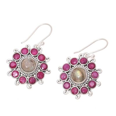Alternate image for Circular Labradorite and Agate Dangle Earrings from India Goddess Blooms