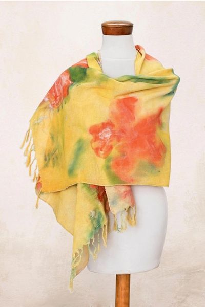 Alternate image for Hand Painted Cotton Shawl from Costa Rica Poppy