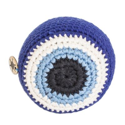 Alternate image for Handcrafted Knit Cotton Hacky Sack in Sapphire Hues Sapphire Shield
