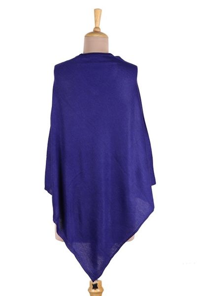 Alternate image for Indian Cashmere Wool Knitted Cobalt Blue Poncho Cobalt Blue Warmth