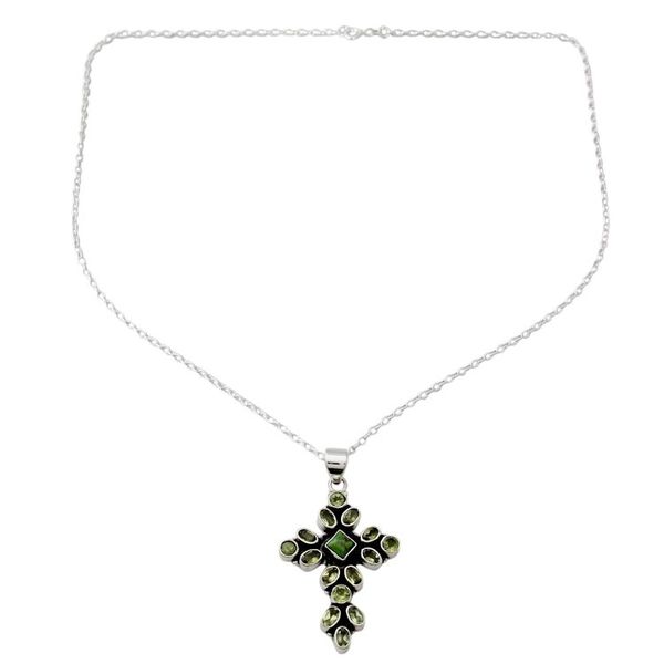 Alternate image for Peridot and Sterling Silver Necklace with Cross Pendant Green Tranquility