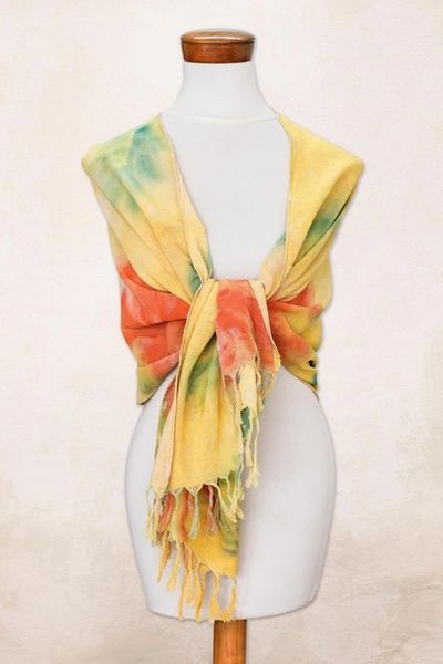 Alternate image for Hand Painted Cotton Shawl from Costa Rica Poppy