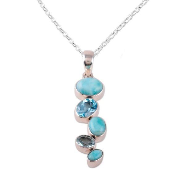 Alternate image for Two-Carat Larimar and Faceted Blue Topaz Pendant Necklace Blue Pinnacle