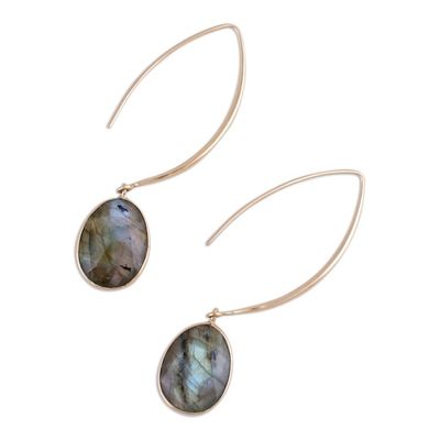 Alternate image for 15 Carat Labradorite Dangle Earrings in 18k Gold Plate Aurora Drops