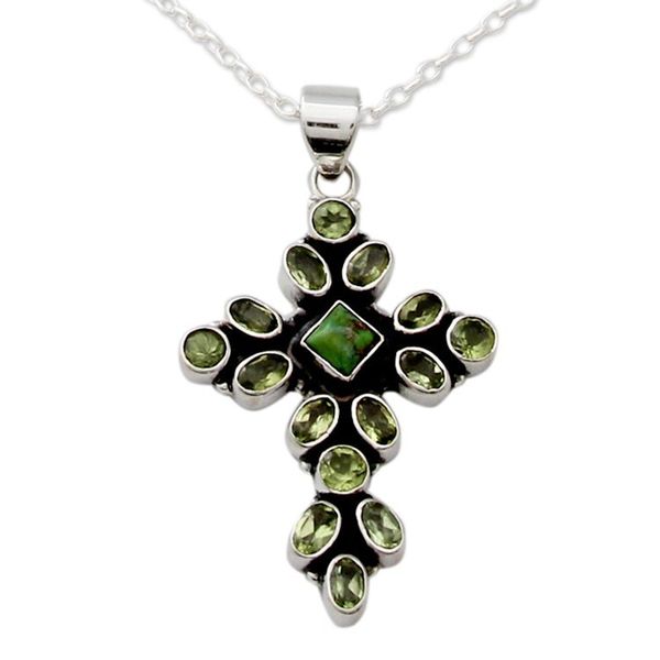 Alternate image for Peridot and Sterling Silver Necklace with Cross Pendant Green Tranquility