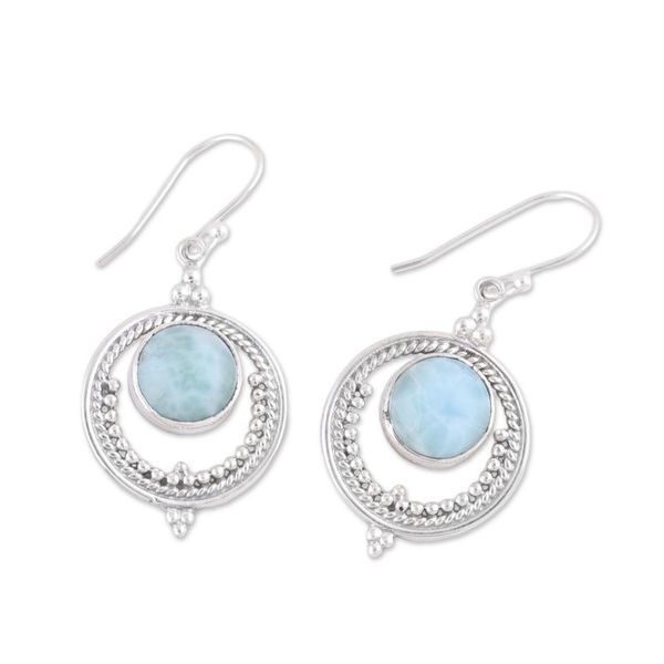 Alternate image for Larimar and Sterling Silver Dangle Earrings from India Lunar Delight