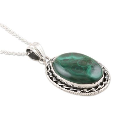 Alternate image for Sterling Silver and Malachite Pendant Necklace Wood Nymph