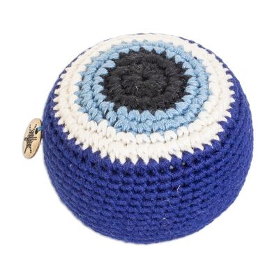 Alternate image for Handcrafted Knit Cotton Hacky Sack in Sapphire Hues Sapphire Shield