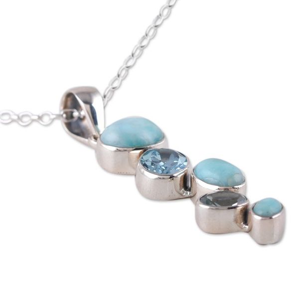 Alternate image for Two-Carat Larimar and Faceted Blue Topaz Pendant Necklace Blue Pinnacle