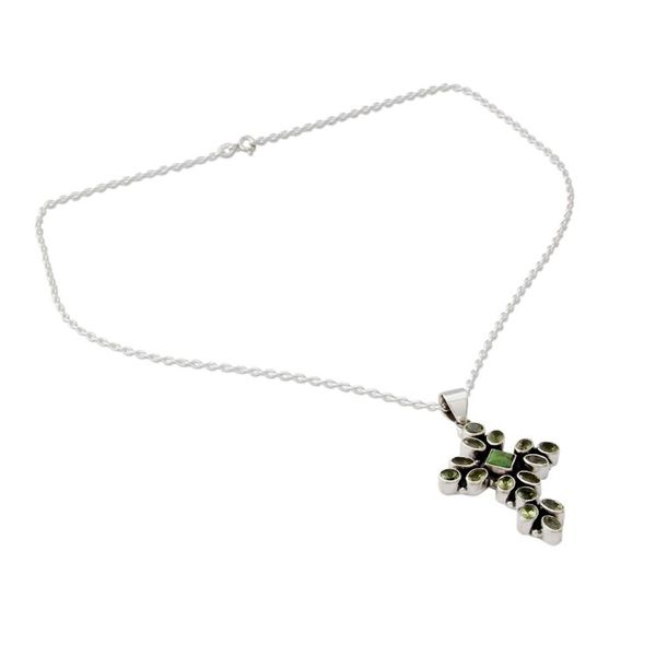 Alternate image for Peridot and Sterling Silver Necklace with Cross Pendant Green Tranquility