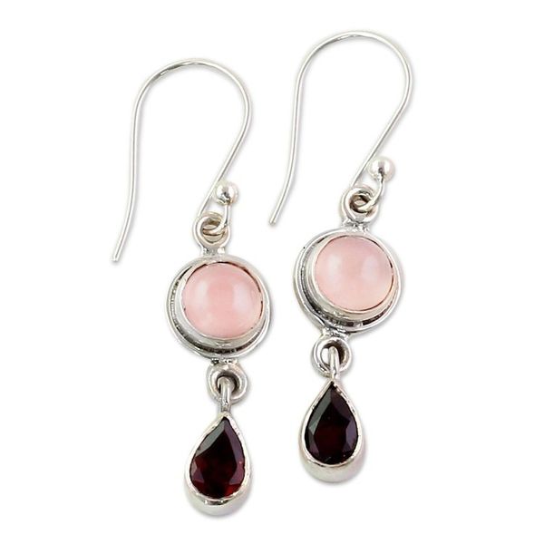 Alternate image for Garnet and Chalcedony Dangle Earrings from India Crimson Droplets