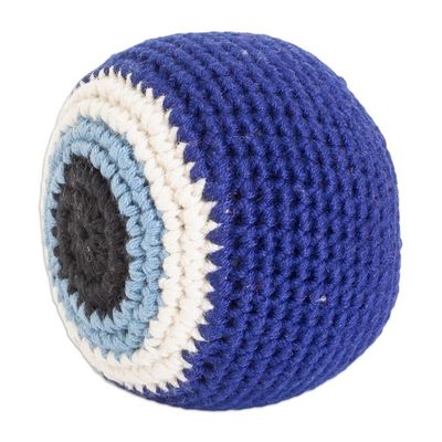 Alternate image for Handcrafted Knit Cotton Hacky Sack in Sapphire Hues Sapphire Shield