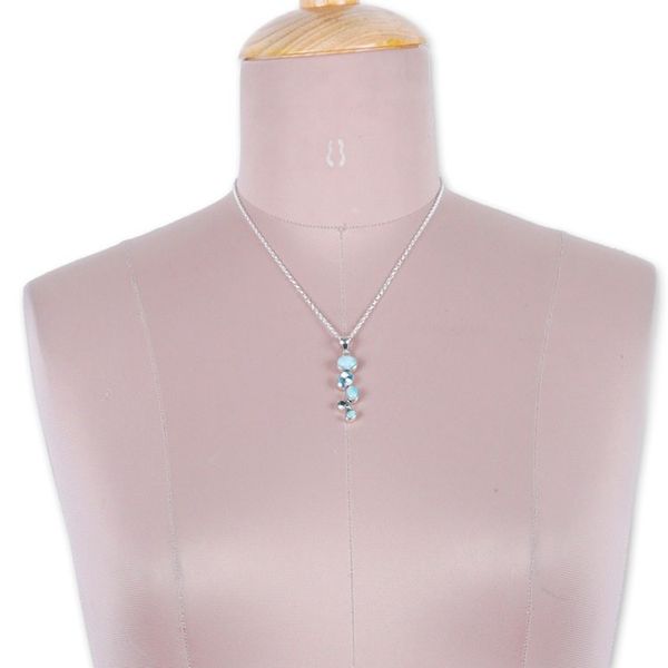 Alternate image for Two-Carat Larimar and Faceted Blue Topaz Pendant Necklace Blue Pinnacle