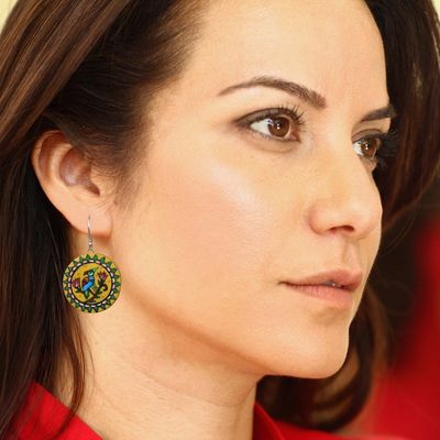 Alternate image for Bird-Themed Hand-Painted Yellow Ceramic Dangle Earrings Arcadia Bird