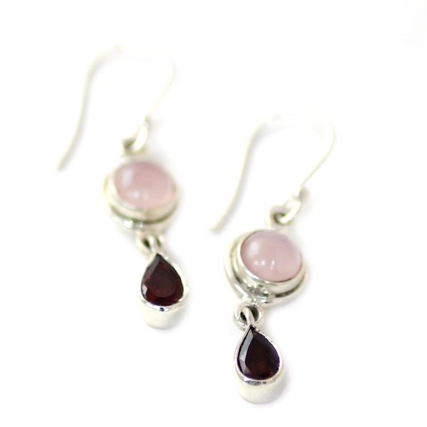 Alternate image for Garnet and Chalcedony Dangle Earrings from India Crimson Droplets