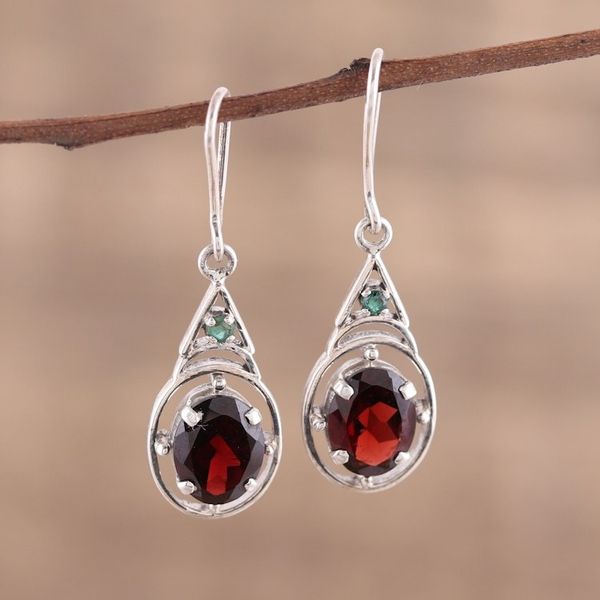 Alternate image for Garnet and Emerald Dangle Earrings from India Scarlet Joy
