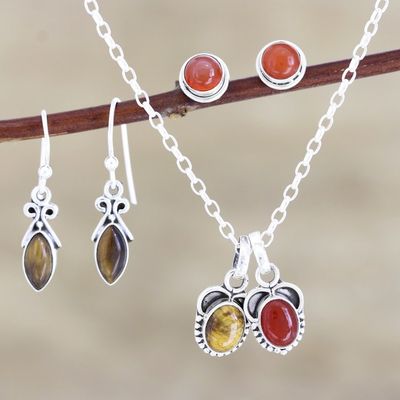 Alternate image for Hand Made Carnelian and Tigers Eye Jewelry Set Trust Yourself