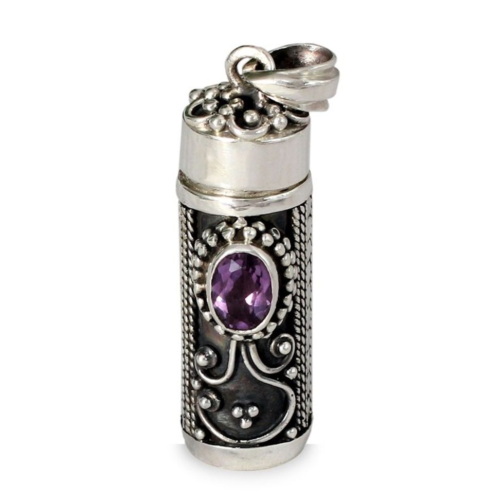 Sterling Silver Prayer Box Amethyst Pendant from India 'Hear My Prayer'