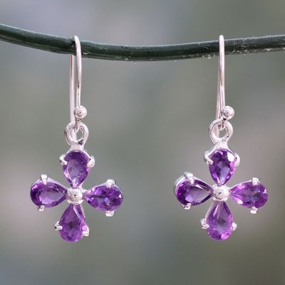 Alternate image for Amethyst Flower Earrings Handcrafted of 925 Sterling Silver Lilac Blossom
