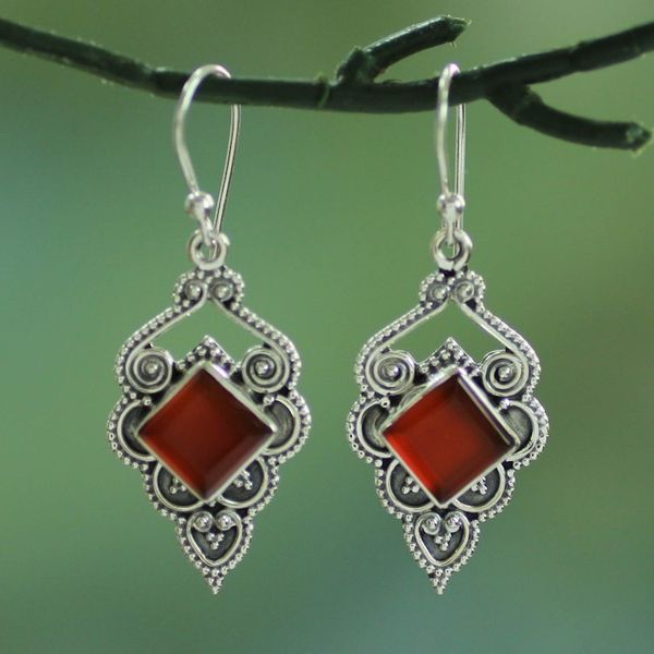 Alternate image for Artisan Crafted Carnelian Dangle Earrings from India Glorious Orange